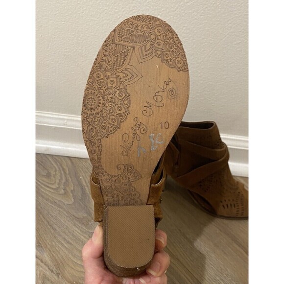 Naughty Monkey Womens Sz 10 Suede Boots Brown Open Toe Rear Zip Ankle Chunky - Picture 5 of 11